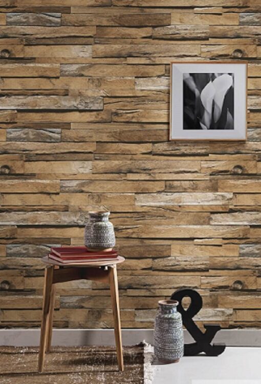 Volumetric wooden tiles patterns wallpaper AW1612