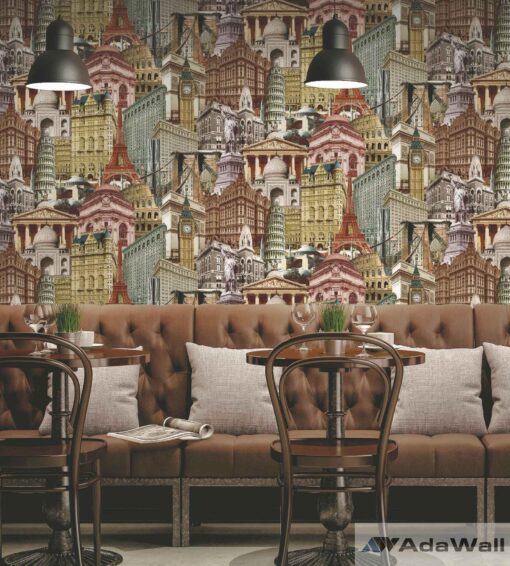 City architecture motif stylized wallpaper AW4705 - Image 2