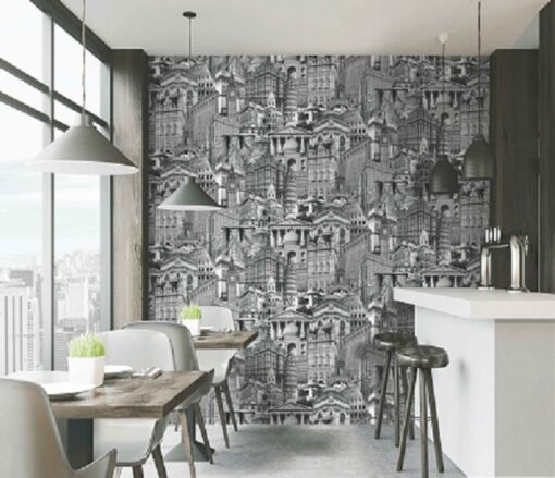 City architecture motif stylized wallpaper AW4705