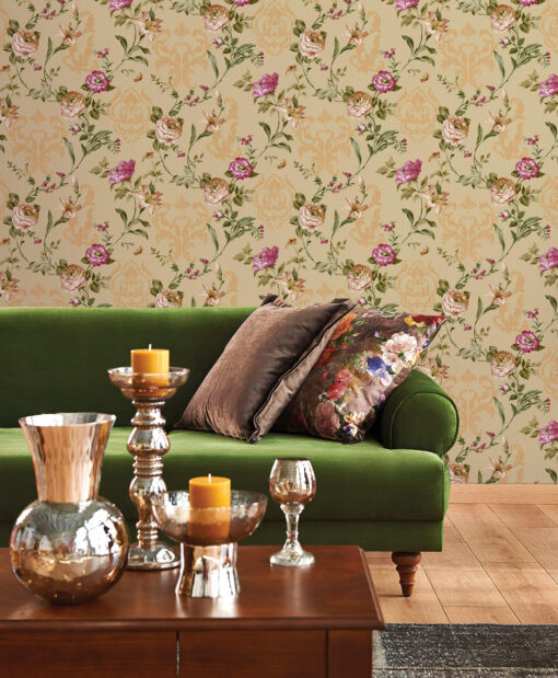 Floral damask with blooming roses ornament wallpaper  AW7803