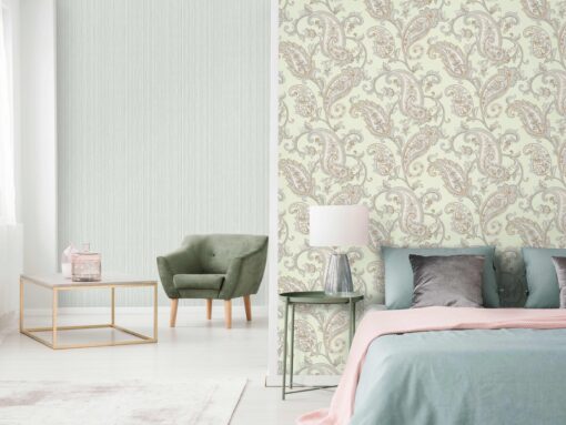 Shawl Pattern Wallpaper Green- Jumbo Roll 16.5 sq mtr - Image 2