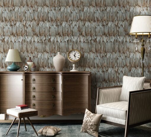 Modern Bird Feather Patterned Wallpaper Brown- Jumbo Roll 16.5 sq mtr - Image 2