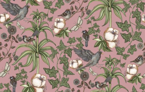 Birds And Green Flowers Wallmural - Image 2