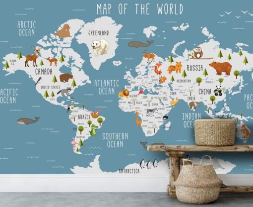 Blue Color World Map Wallmural - Image 2