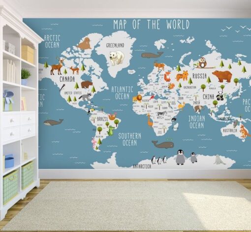 Blue Color World Map Wallmural