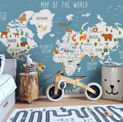 Blue Color World Map Wallmural - Image 3