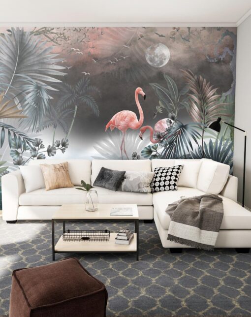 Botanic Mystical Night Moon and Flamingos Wallmural - Image 4