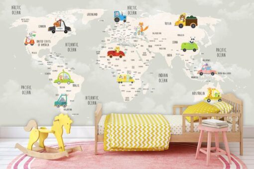 Cute Vehicles Map Wallmural