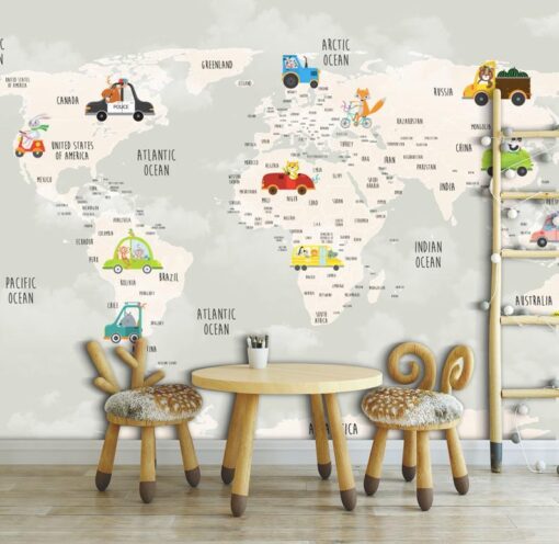 Cute Vehicles Map Wallmural - Image 3