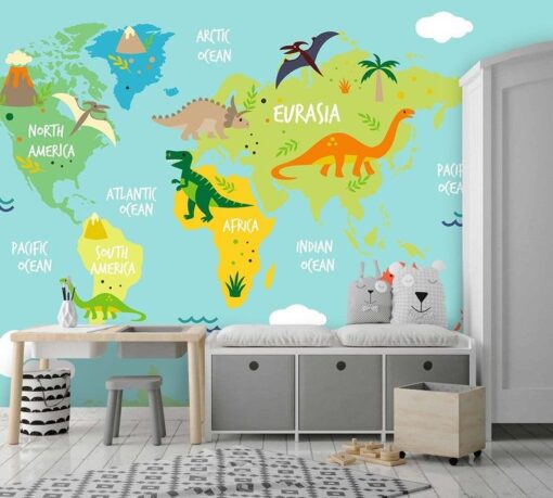 Dino Kids Map Wallpaper Wallmural