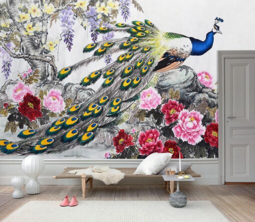 Peacock Wallpaper Floral Wallmural - Image 5