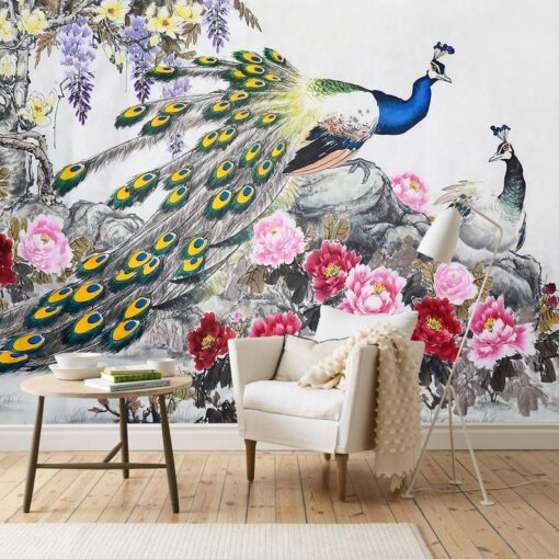 Peacock Wallpaper Floral Wallmural