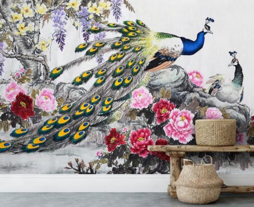 Peacock Wallpaper Floral Wallmural - Image 4