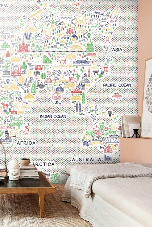 Vivid Colorful Nice Detailed World Map Wallmural - Image 3