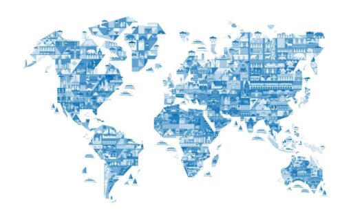 White Background Blue World Map Wallmural - Image 2