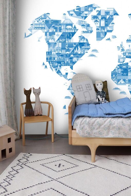 White Background Blue World Map Wallmural - Image 5