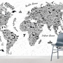 Black And White City Names Wallmural