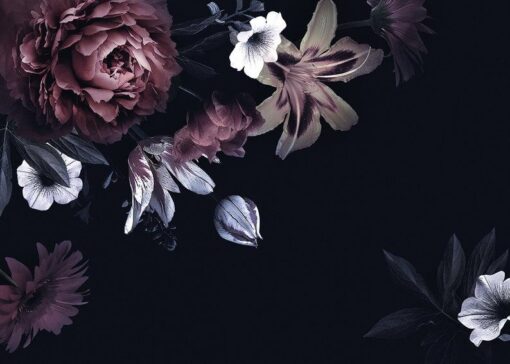 Black Back Ground Flowers Wallmural - Image 2