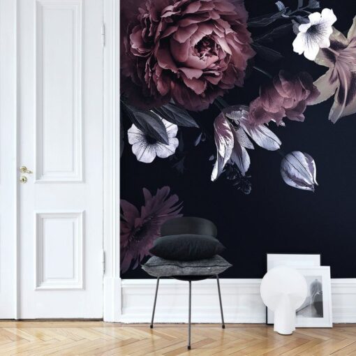 Black Back Ground Flowers Wallmural - Image 3