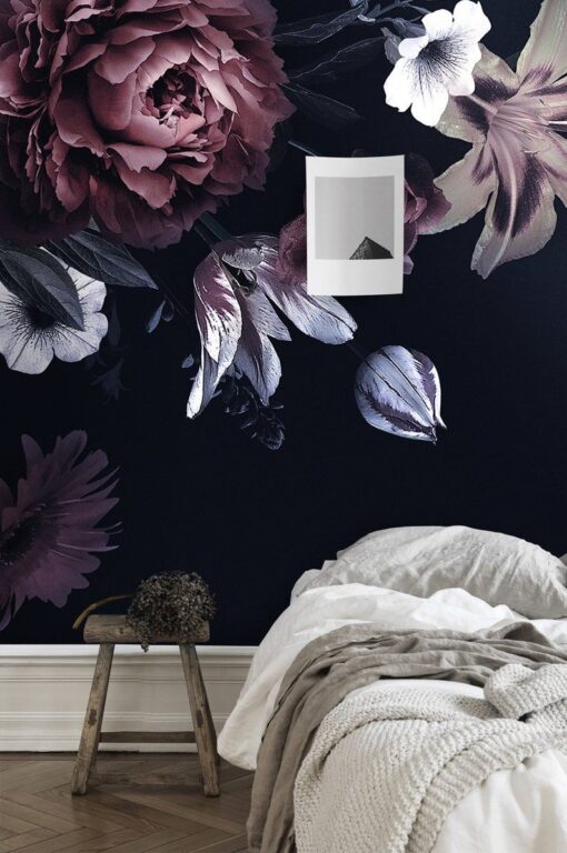 Black Back Ground Flowers Wallmural - Image 4