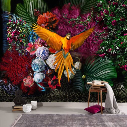 Colourful Parrot Flowers Wallmural - Image 2