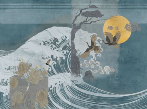 Japanese Wave Crane Birds Wallpaper Wallmural - Image 2