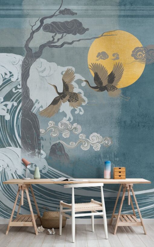 Japanese Wave Crane Birds Wallpaper Wallmural - Image 4