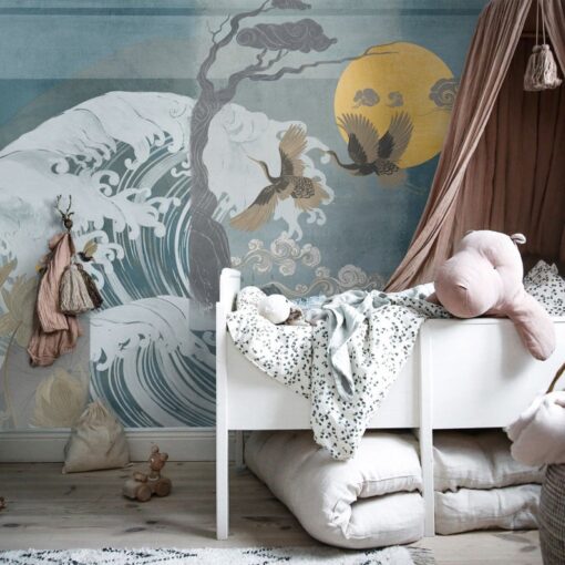 Japanese Wave Crane Birds Wallpaper Wallmural - Image 5