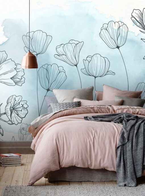 Blue Background Flowers Wallpaper Wallmural - Image 2