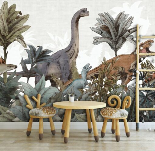 T-rex Brachiosaurus Velociraptor Wallpaper Wallmural