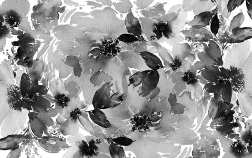 Watercolor Black and White Flowers Wallpaper Wallmural - Image 5