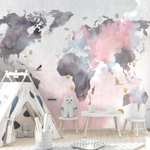 Watercolor Effect Map Wallpaper Wallmural