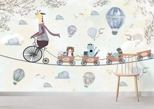 Cycling Giraffe With Animals on Train Wallmural - Image 2