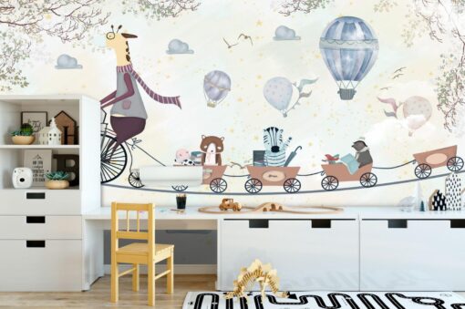 Cycling Giraffe With Animals on Train Wallmural - Image 3