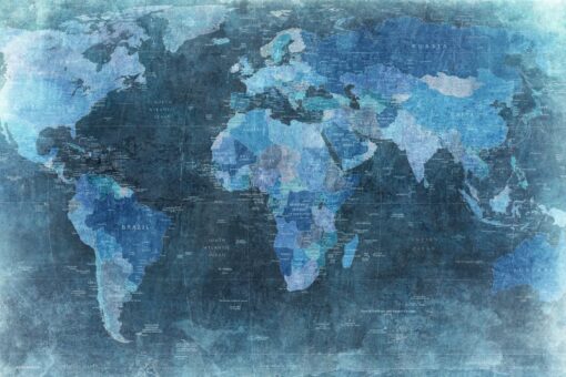 World Map, Blue Wallmural - Premium - Image 2