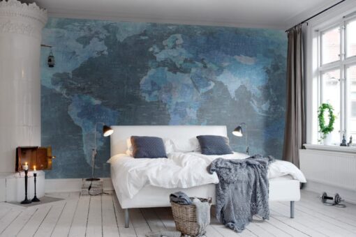 World Map, Blue Wallmural - Premium - Image 3