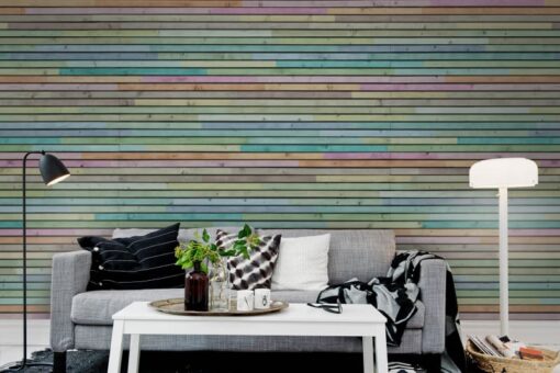 Wooden Slats, colourful Wallmural - Premium