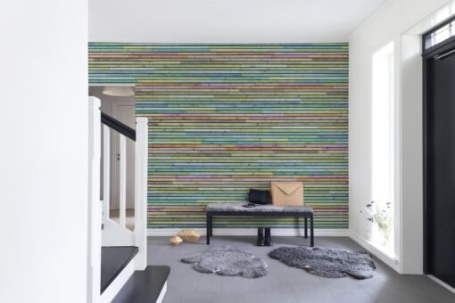 Wooden Slats, colourful Wallmural - Premium - Image 4