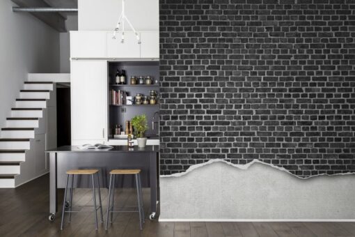 Well-Worn Brick Wall, black Wallmural - Premium