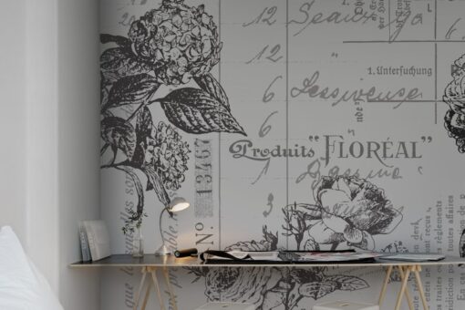 Floréal, black&white Wallmural - Premium