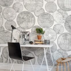 Globes Gathering, Black and White Wallmural - Premium