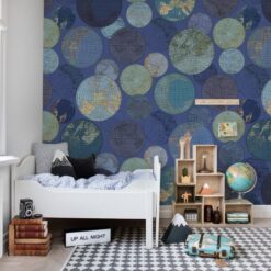 Globes Gathering, Blue Wallmural - Premium