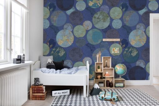 Globes Gathering, Blue Wallmural - Premium