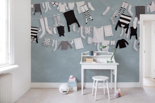 Laundry Day, Blue Wallmural - Premium