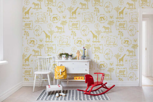 Animal Party, Yellow Wallmural - Premium