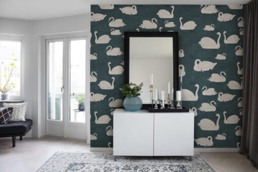 Cygne, Bleu Wallmural - Premium