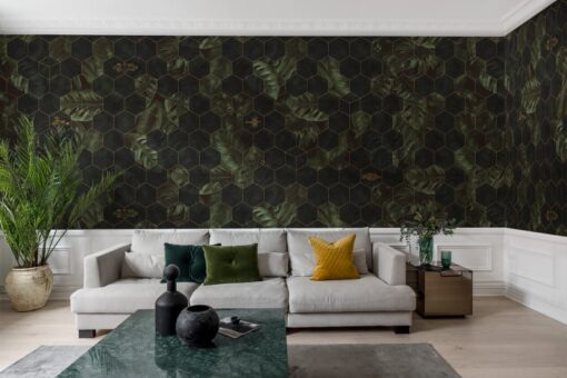 Hexagon Leaves Wallmural - Premium