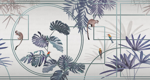 Monkey and Birds Mural Wallpaper