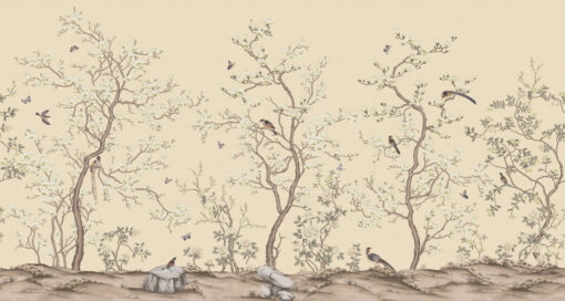 FJ304 Serie | Flowers And Birds Pattern Mural Wallpaper Cream - Image 2