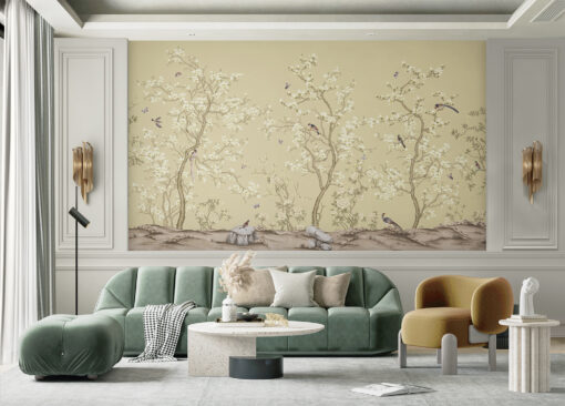 FJ304 Serie | Flowers And Birds Pattern Mural Wallpaper Cream